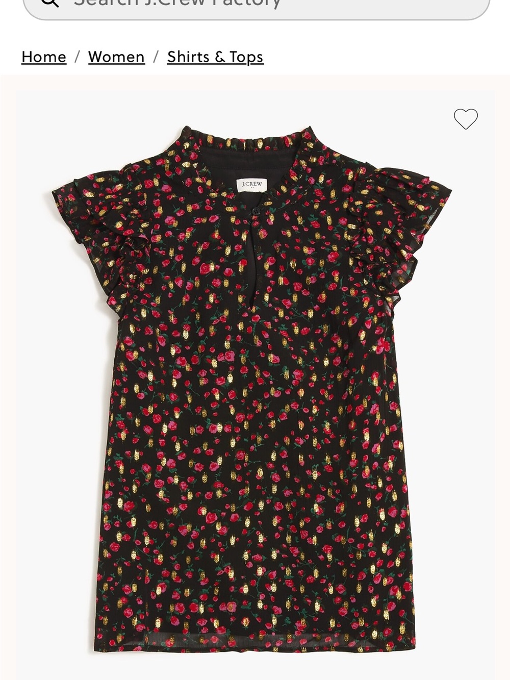 J. Crew Black Floral Ruffle-Sleeve Girls Top - Large - EUC